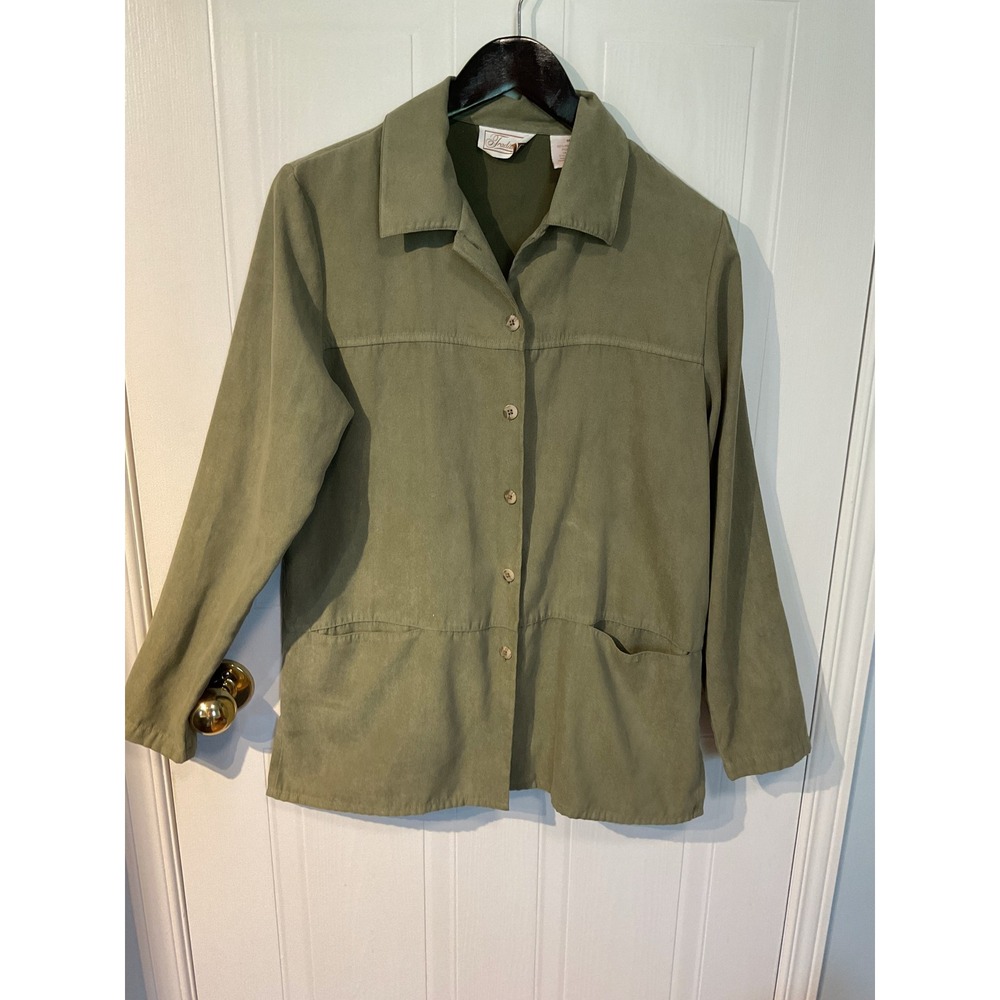 Tradition Shirt Jacket Womens M Green Excellent Faux Suede Button Front Pockets